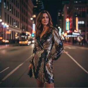 Hutch Sequin Mini Dress Size 10 Iridescent Metallic Sequins $368 Evening Party